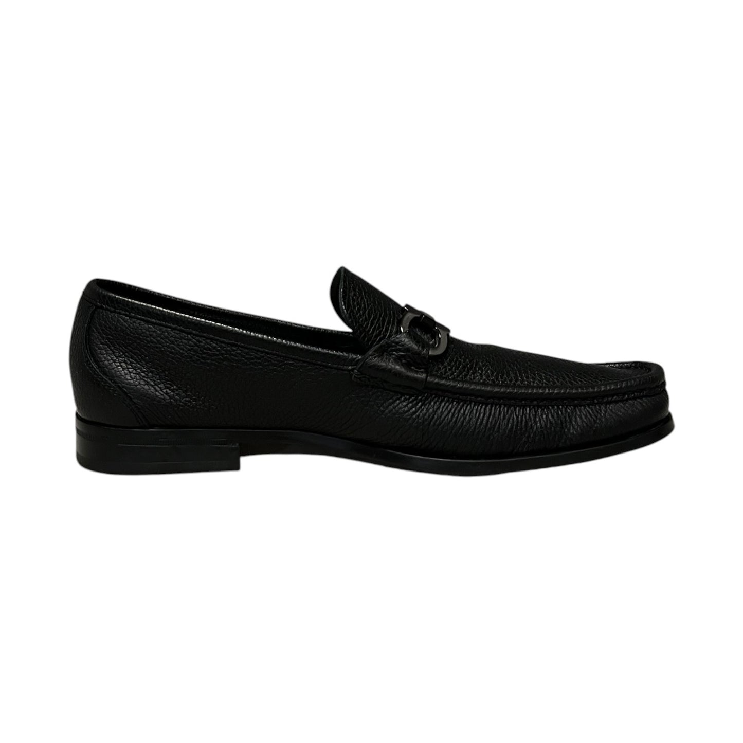 FERRAGAMO Gancini Moccasins in Black Grained Leather | Mens 10