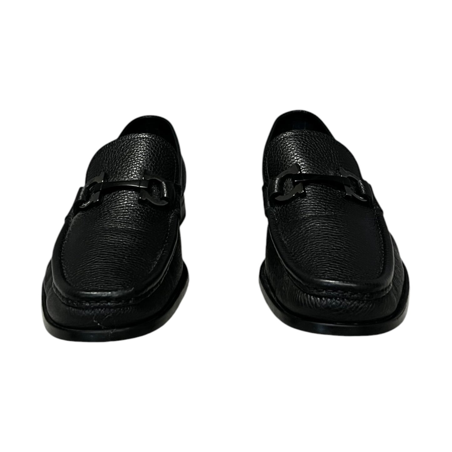 FERRAGAMO Gancini Moccasins in Black Grained Leather | Mens 10