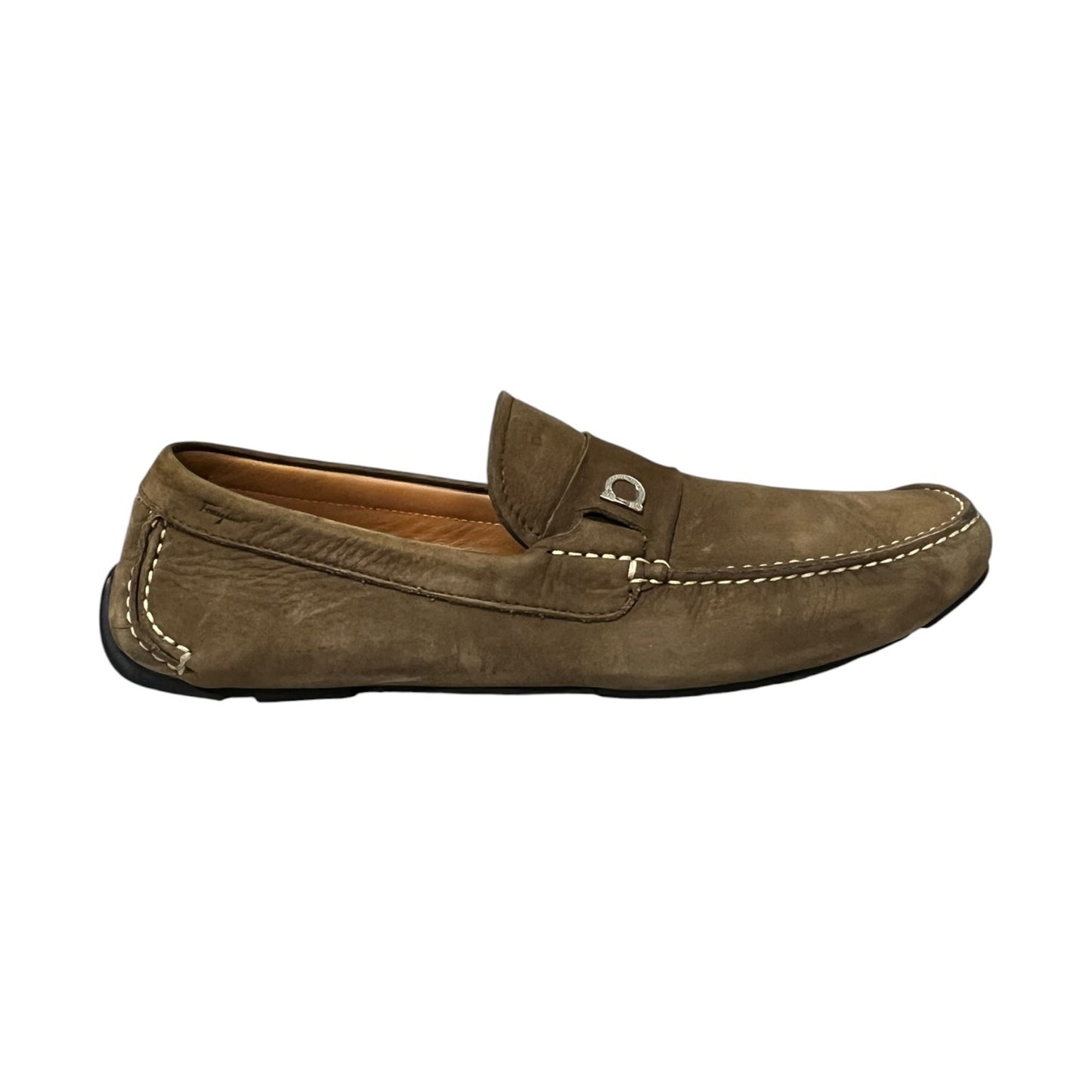 FERRAGAMO Gancini Driving Shoes in Taupe Suede | Mens 11