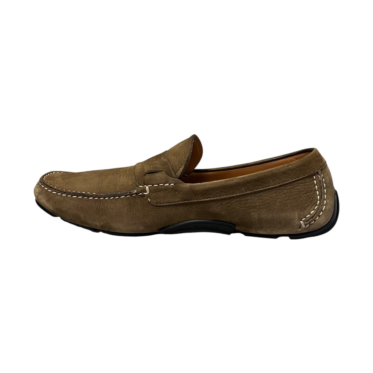 FERRAGAMO Gancini Driving Shoes in Taupe Suede | Mens 11