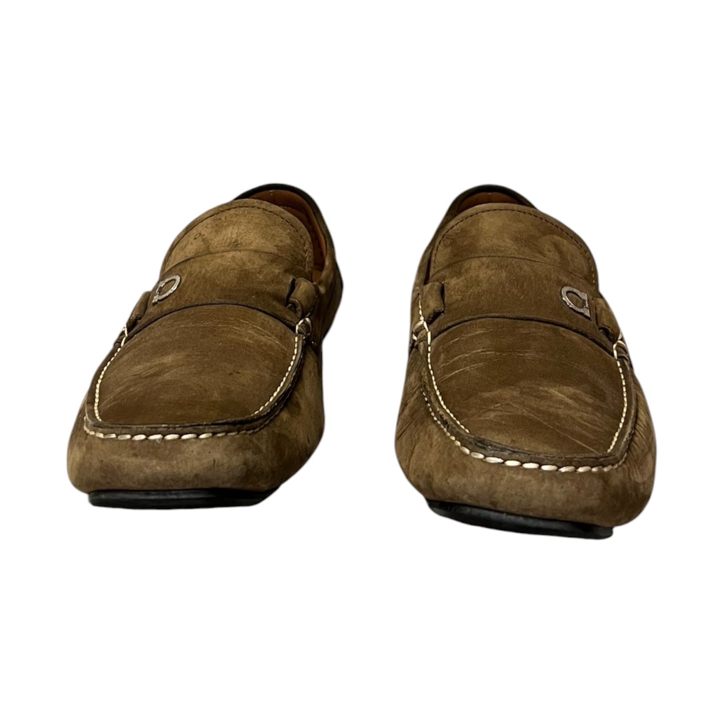 FERRAGAMO Gancini Driving Shoes in Taupe Suede | Mens 11
