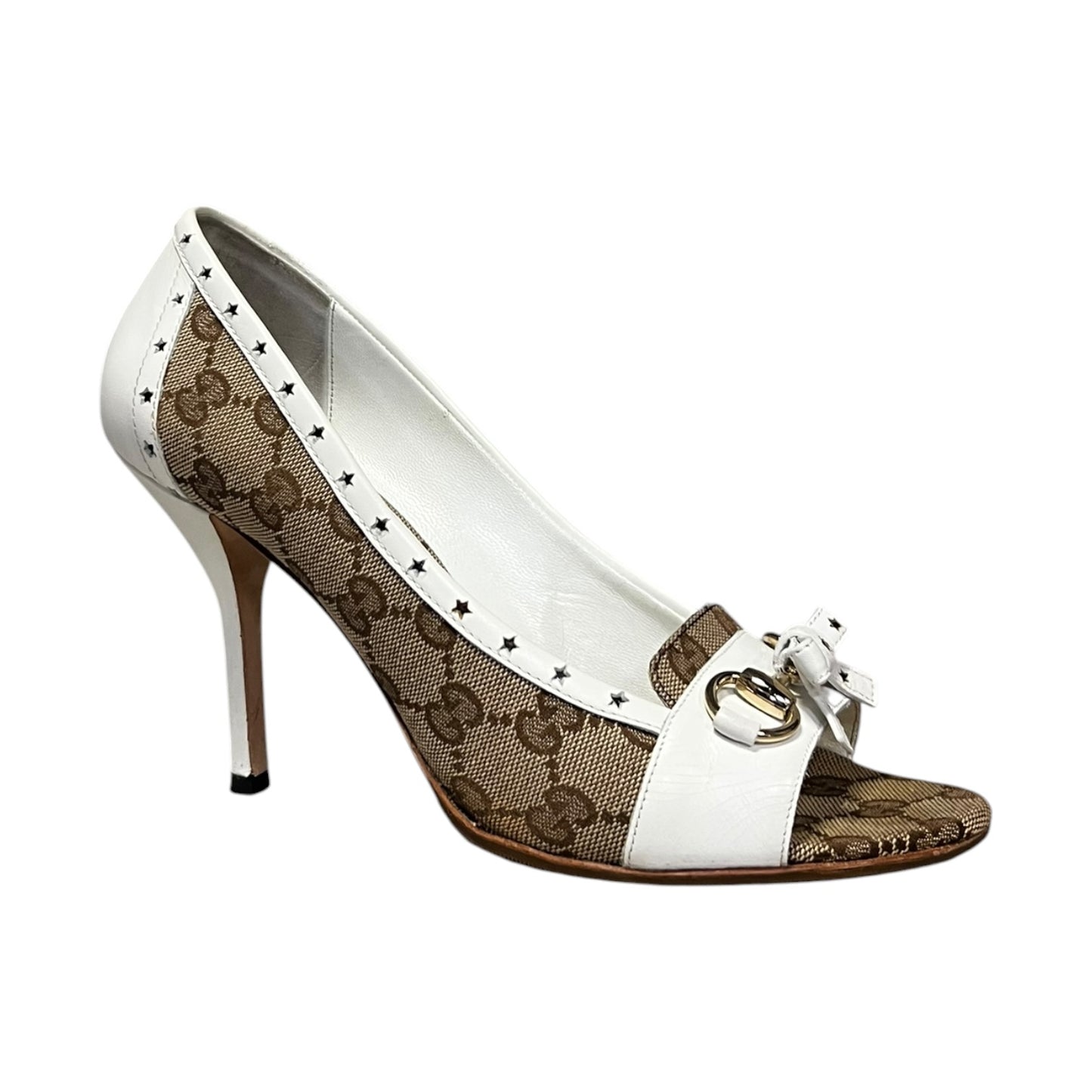 GUCCI Tooled Star Peeptoe Pumps | 38.5