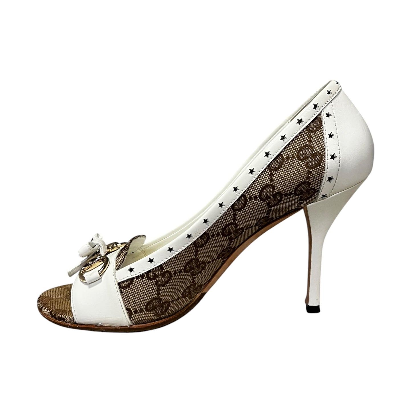 GUCCI Tooled Star Peeptoe Pumps | 38.5