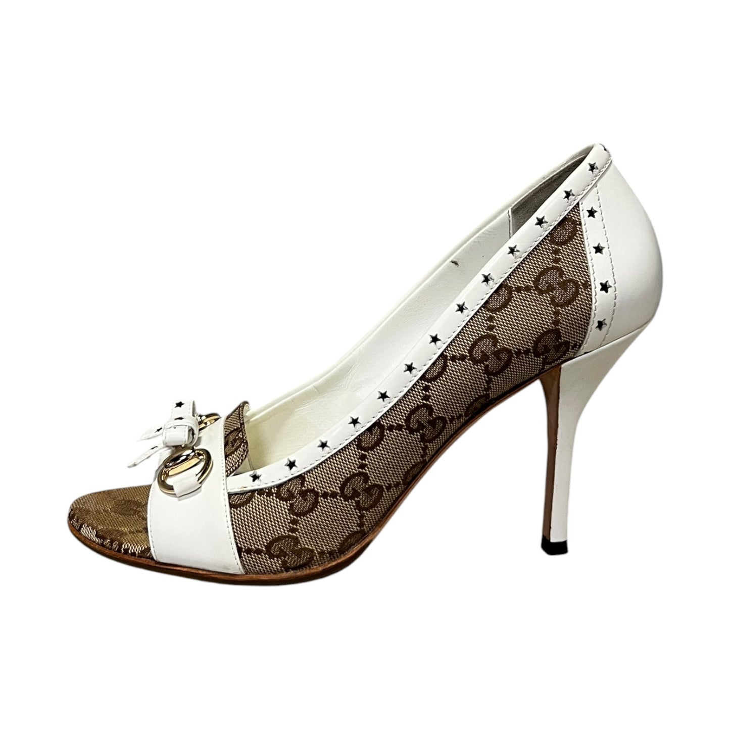 GUCCI Tooled Star Peeptoe Pumps | 38.5