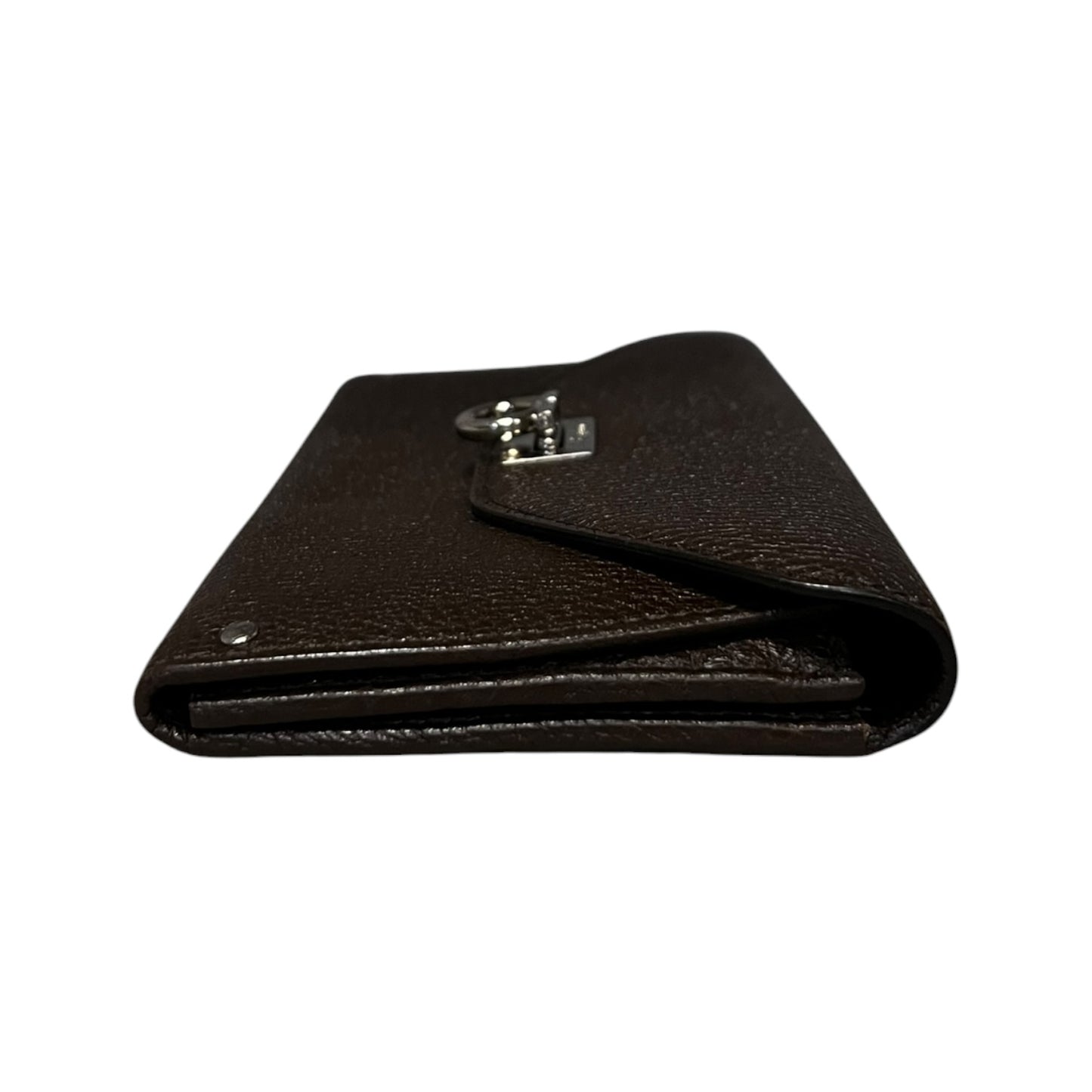 FERRAGAMO Gancini Continental Wallet in Dark Brown Grained Leather