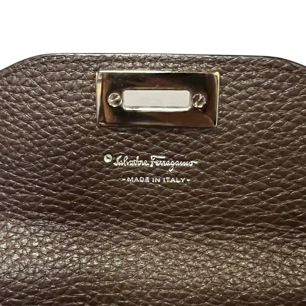 FERRAGAMO Gancini Continental Wallet in Dark Brown Grained Leather