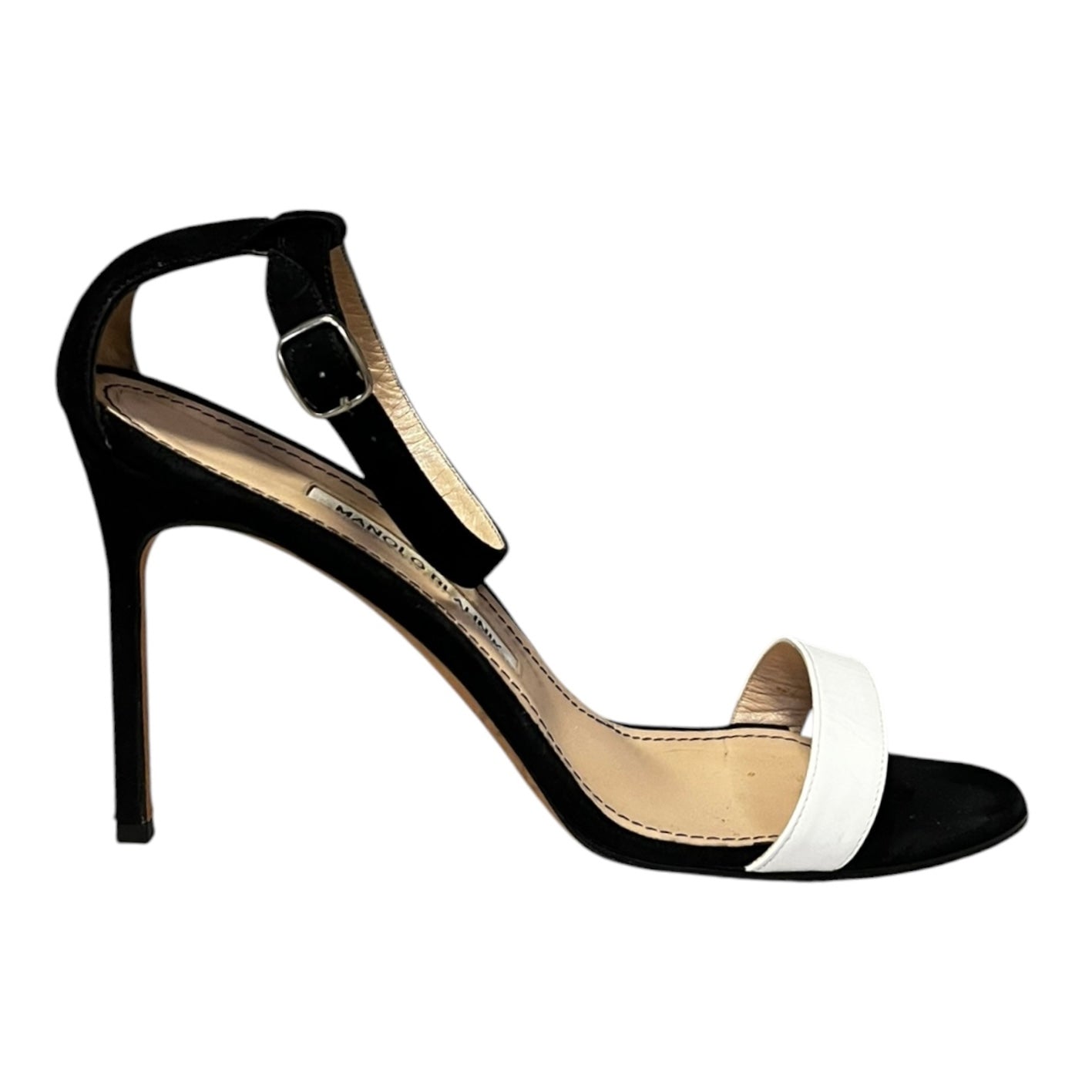 MANOLO BLAHNIK Suede Sandals in Black and White | 39.5