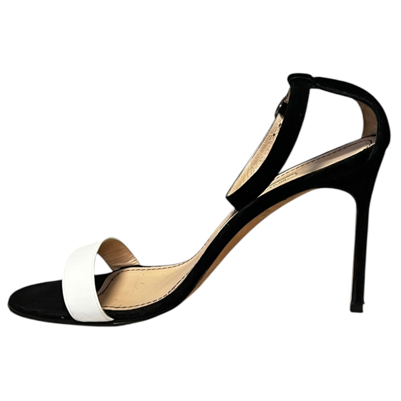 MANOLO BLAHNIK Suede Sandals in Black and White | 39.5