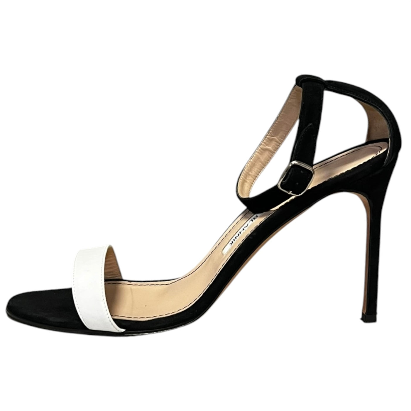 MANOLO BLAHNIK Suede Sandals in Black and White | 39.5