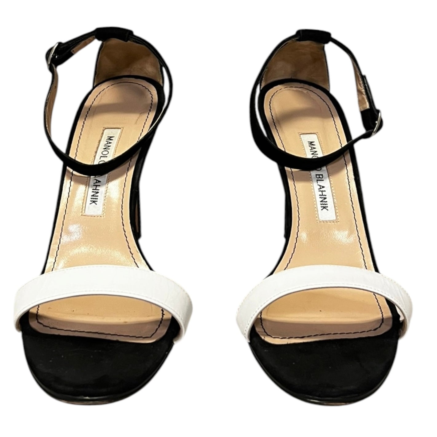 MANOLO BLAHNIK Suede Sandals in Black and White | 39.5
