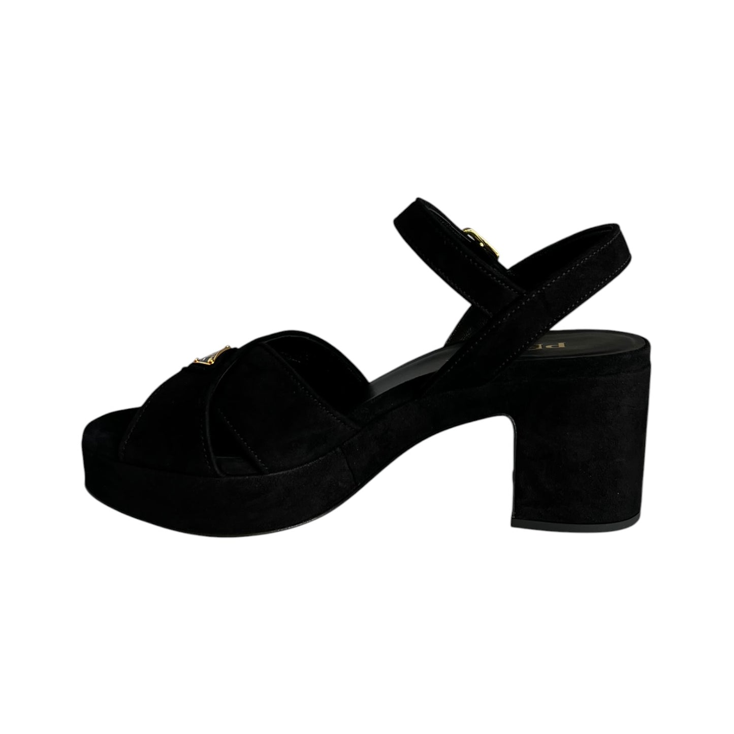 PRADA Block Heel Sandals in Black Suede | 37.5