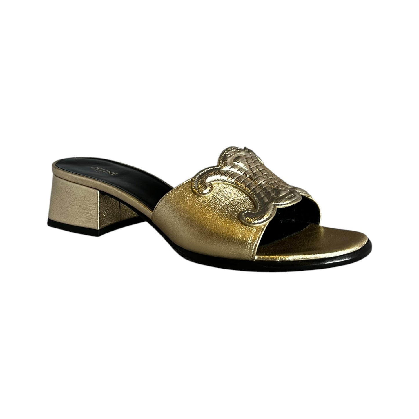 CELINE Triomphe Mules in Gold & Platinum | 37.5
