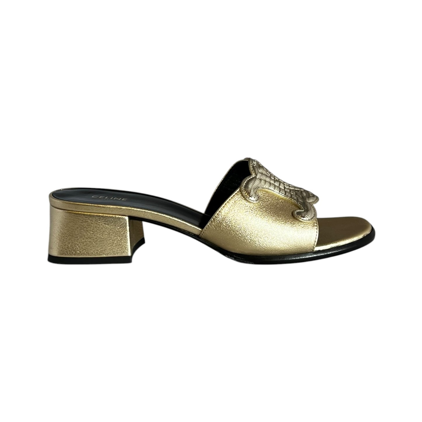 CELINE Triomphe Mules in Gold & Platinum | 37.5