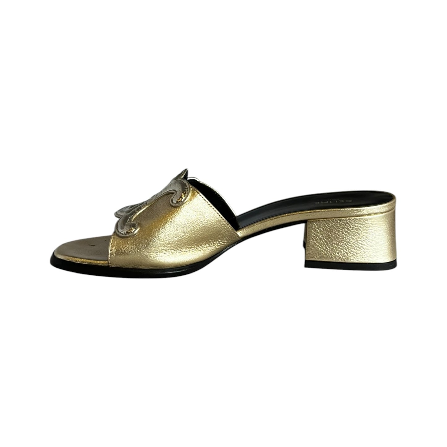 CELINE Triomphe Mules in Gold & Platinum | 37.5