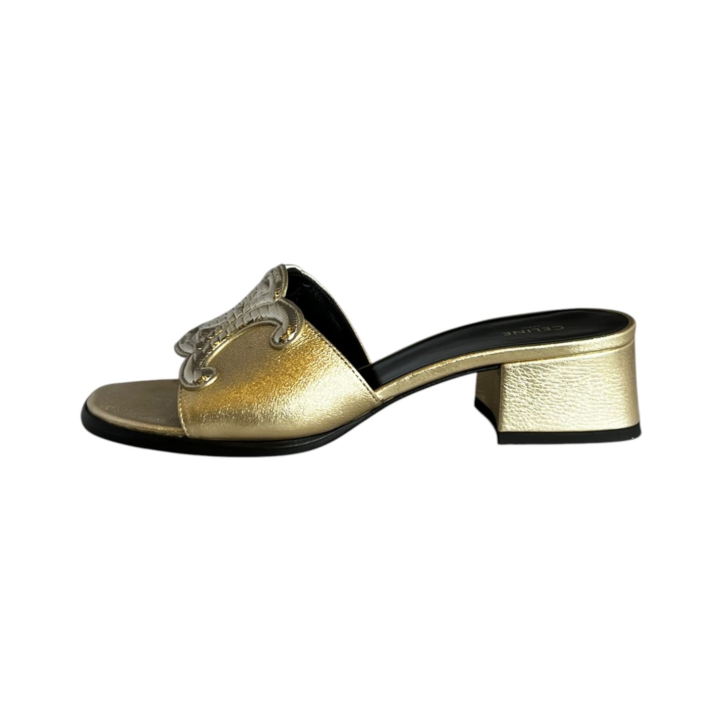 CELINE Triomphe Mules in Gold & Platinum | 37.5