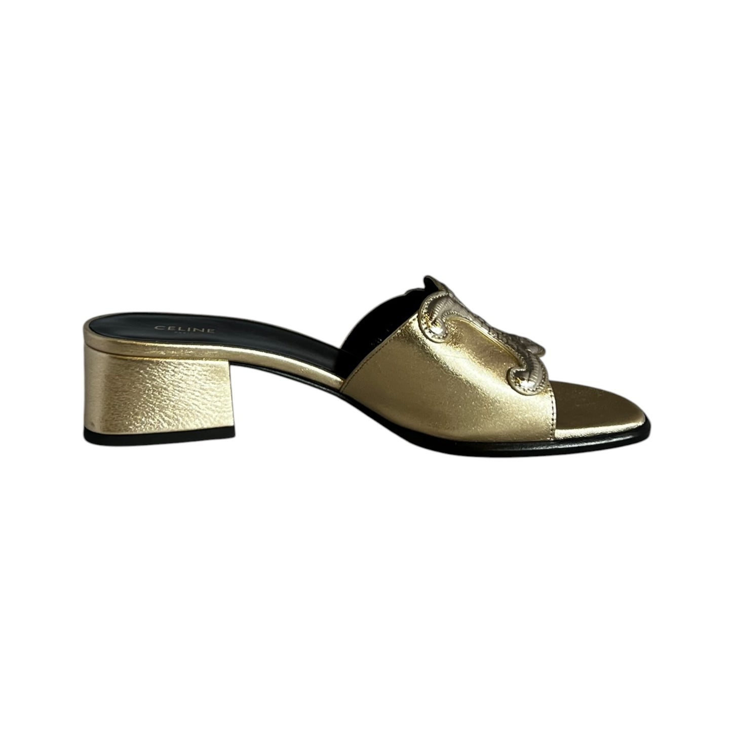 CELINE Triomphe Mules in Gold & Platinum | 37.5