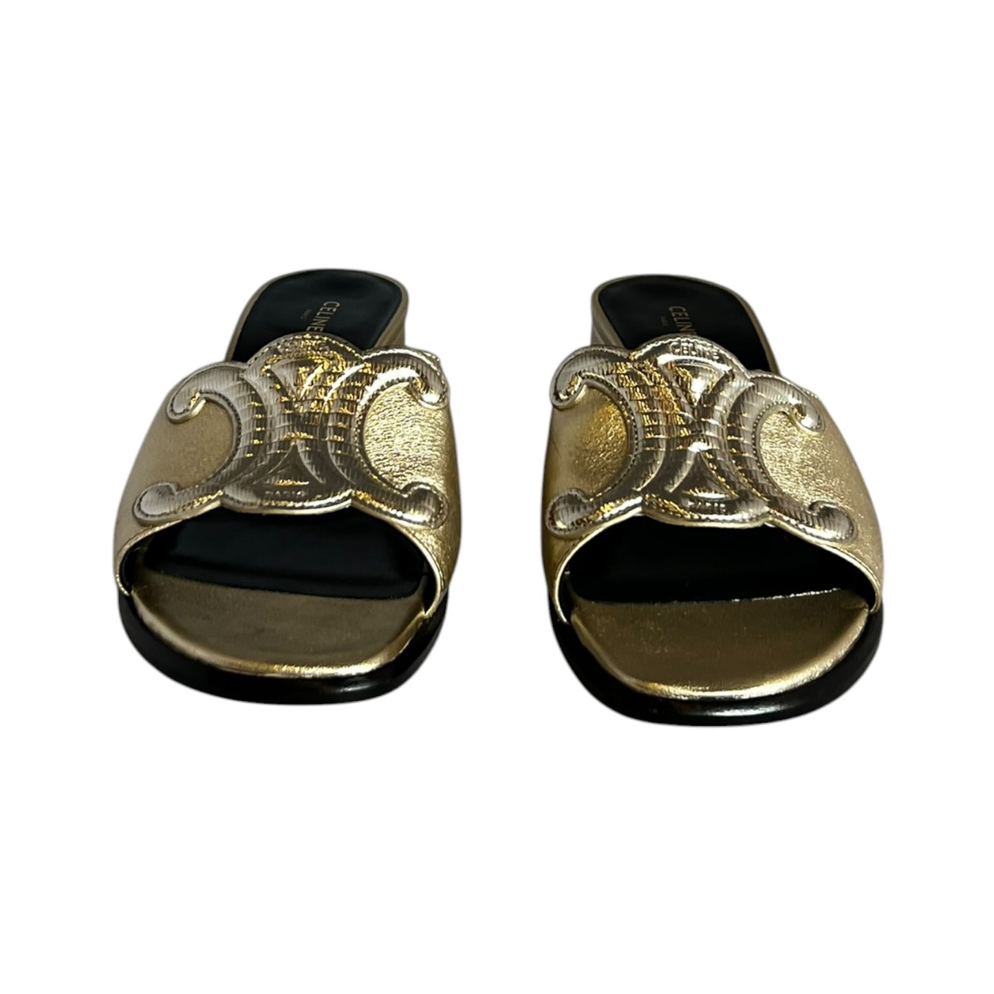 CELINE Triomphe Mules in Gold & Platinum | 37.5