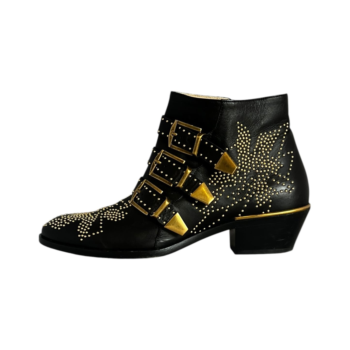 CHLOE Susanna Ankle Boot in Black & Gold | 37.5