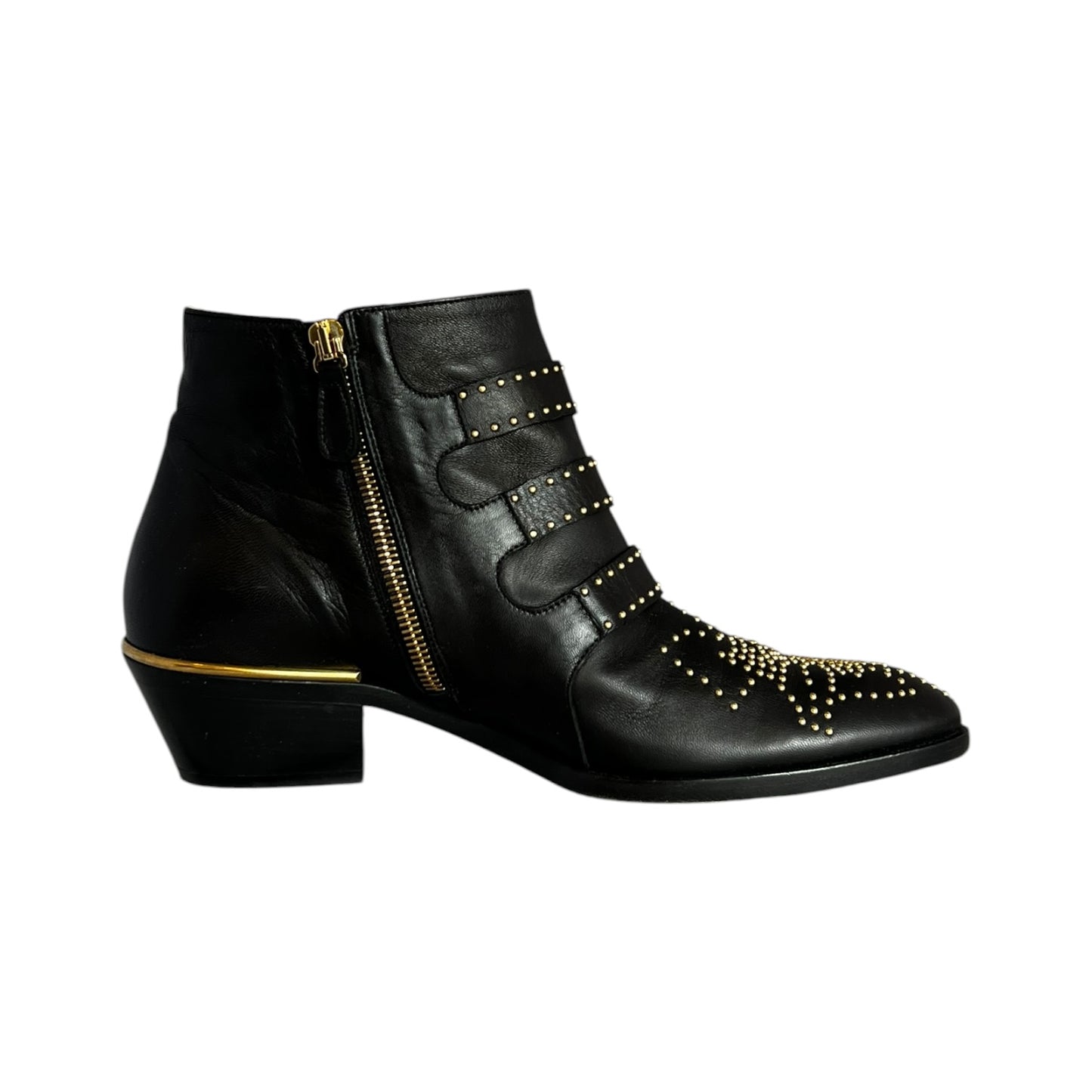 CHLOE Susanna Ankle Boot in Black & Gold | 37.5