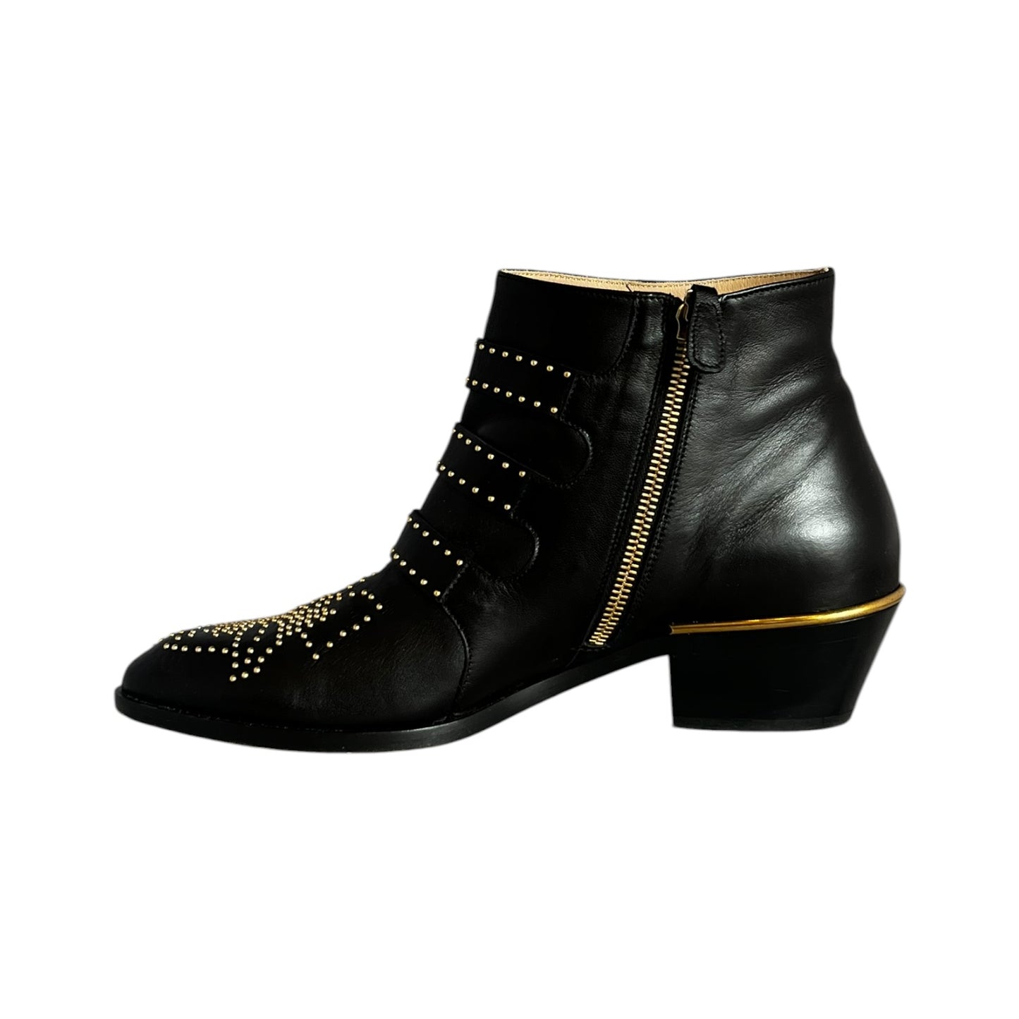 CHLOE Susanna Ankle Boot in Black & Gold | 37.5