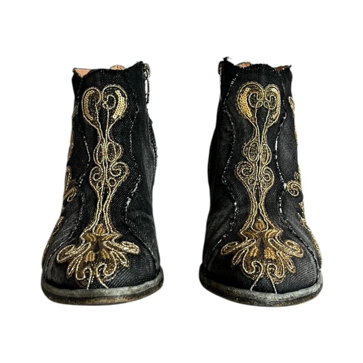 MARCO DELLI Embroidered Denim Booties | 37.5