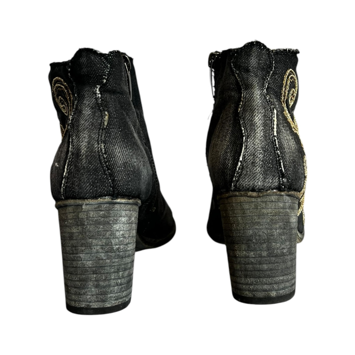 MARCO DELLI Embroidered Denim Booties | 37.5