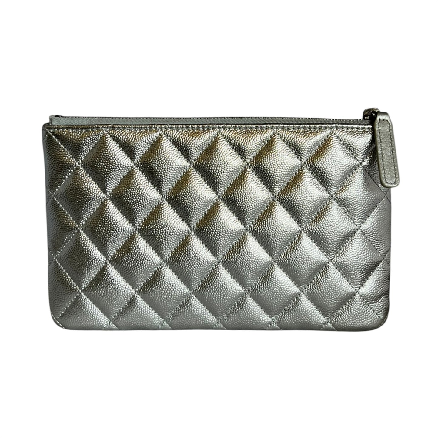 CHANEL Diamond Quilted O-Case Small in Silver