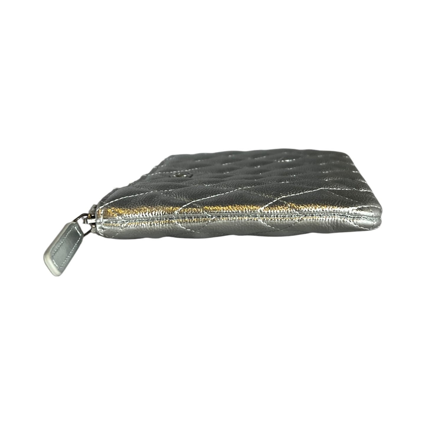 CHANEL Diamond Quilted O-Case Small in Silver