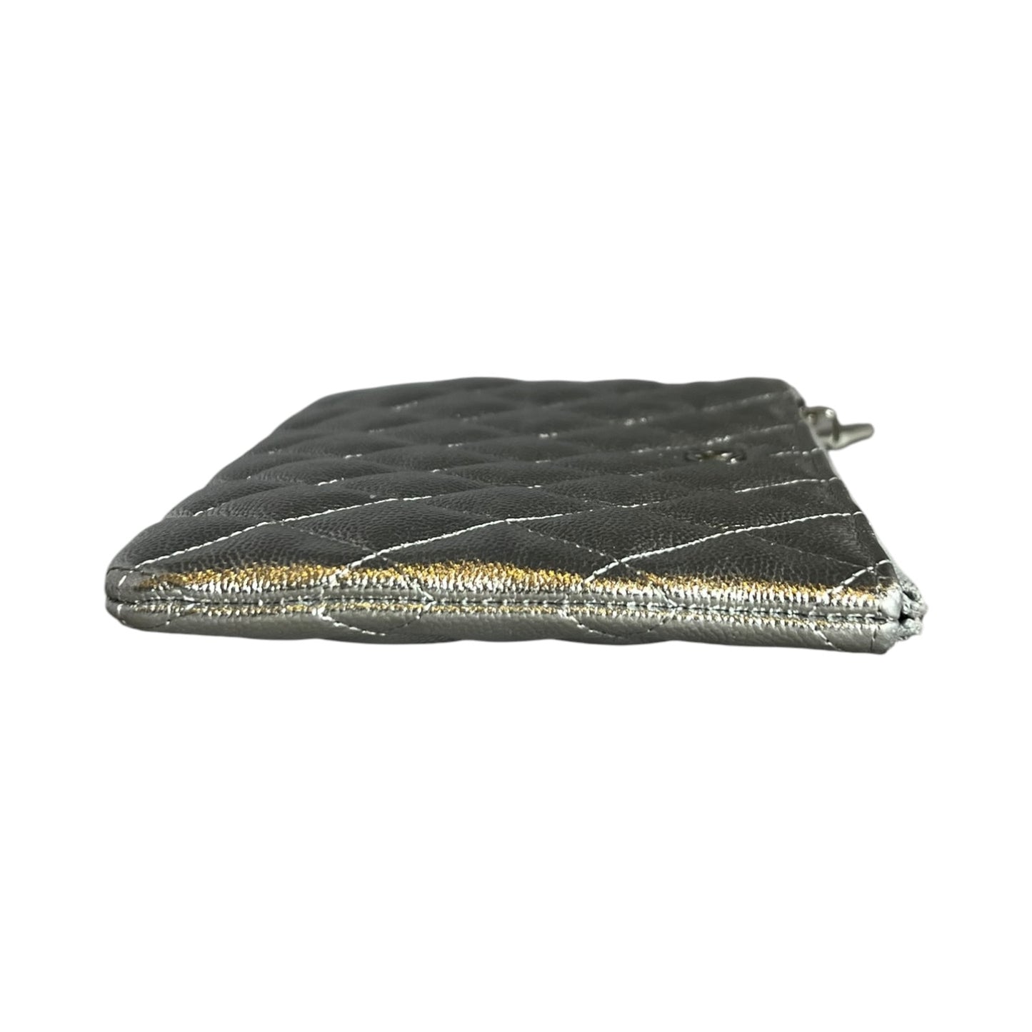 CHANEL Diamond Quilted O-Case Small in Silver