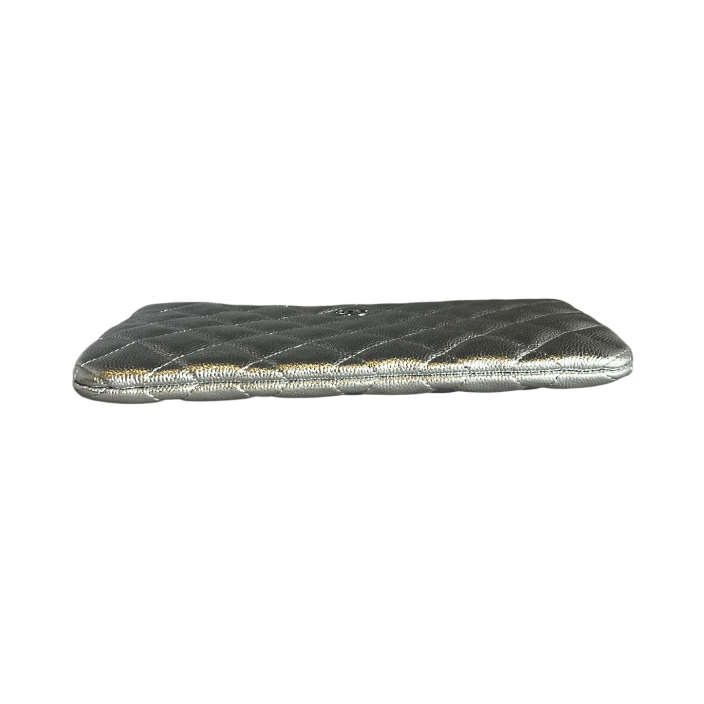 CHANEL Diamond Quilted O-Case Small in Silver