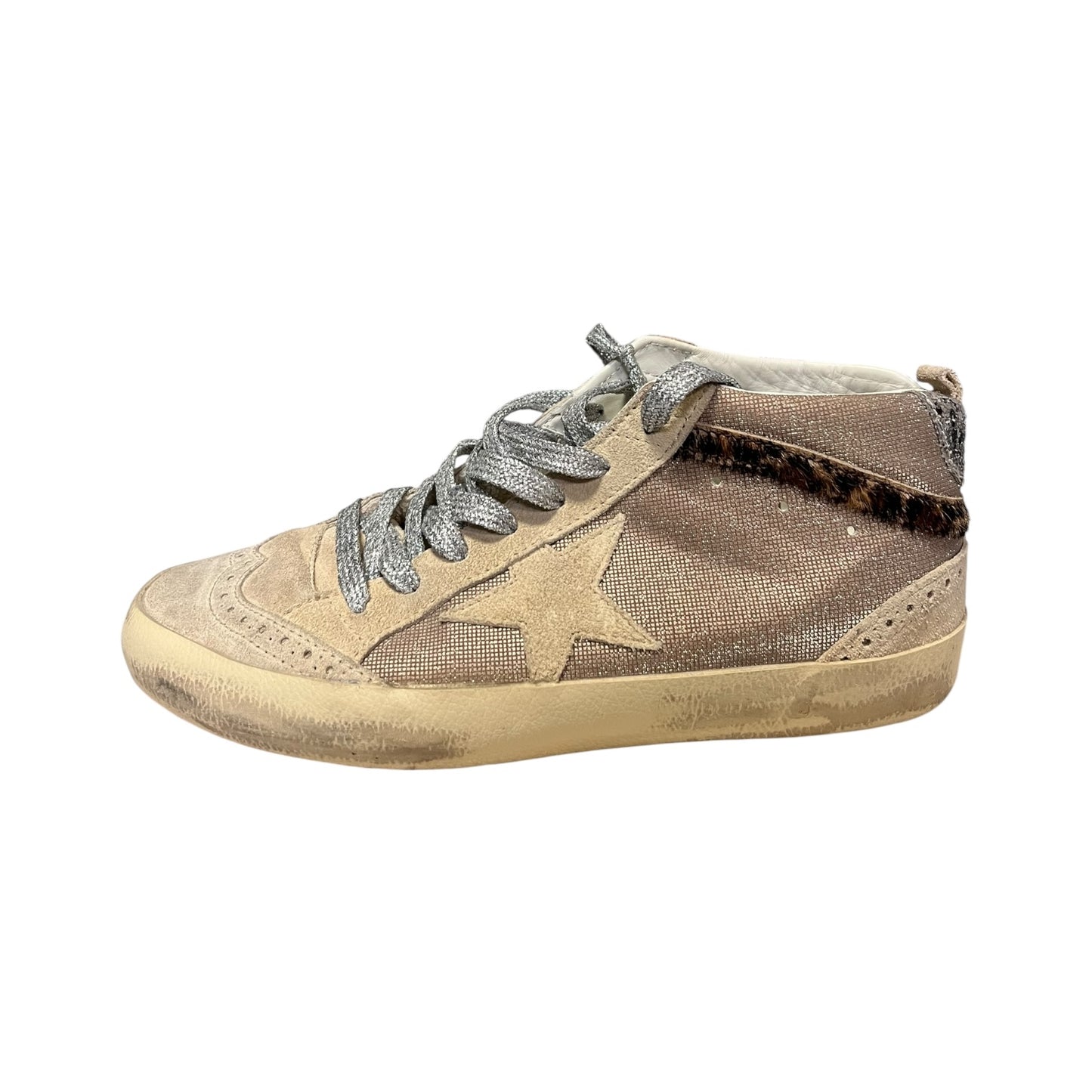 GOLDEN GOOSE Leopard + Glitter Mid Rise Sneakers |