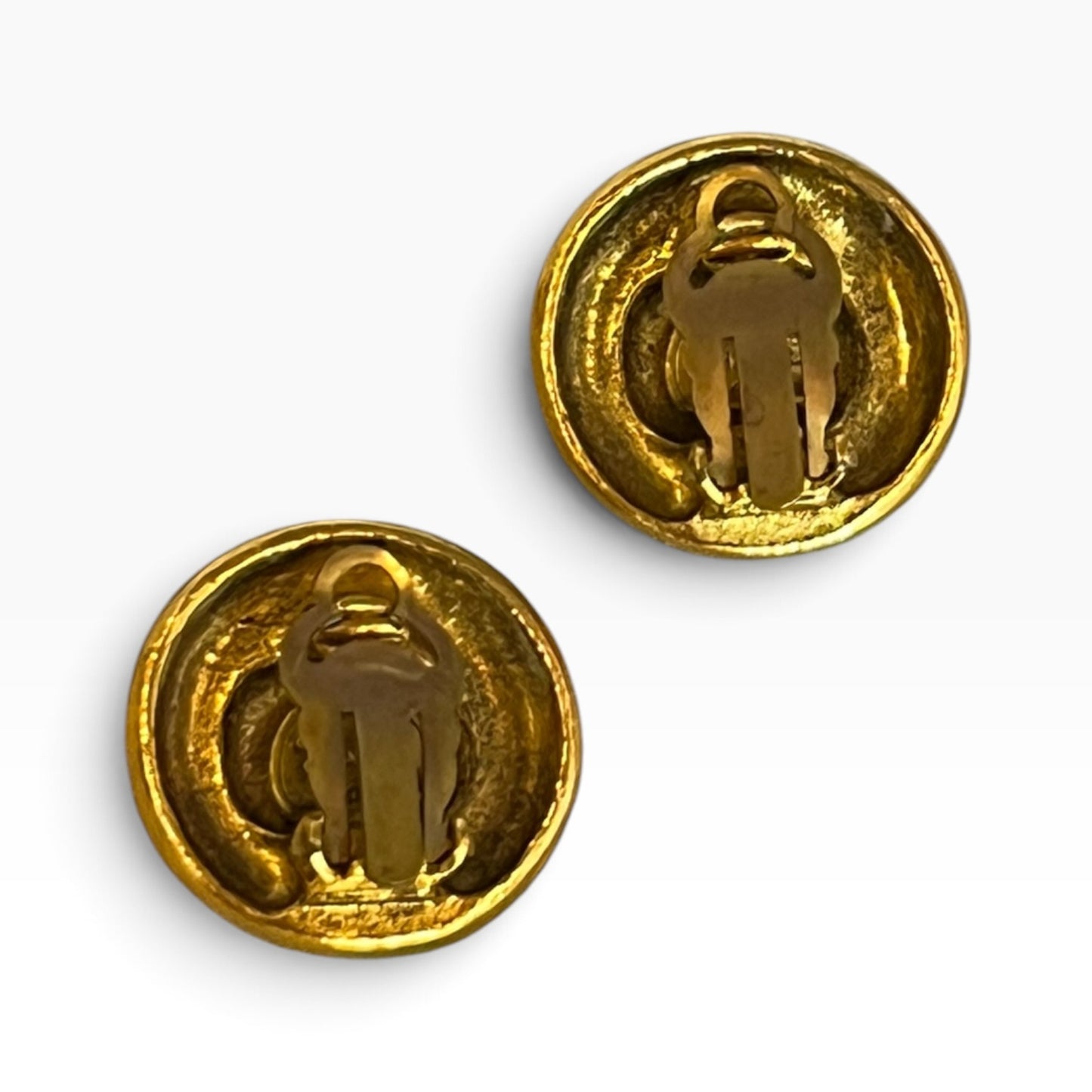 CHANEL Crystal Cookie Earrings Gold Tone Clip