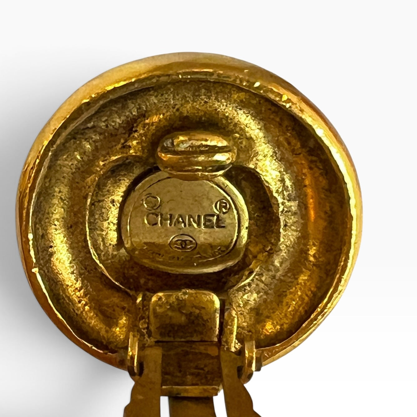 CHANEL Crystal Cookie Earrings Gold Tone Clip