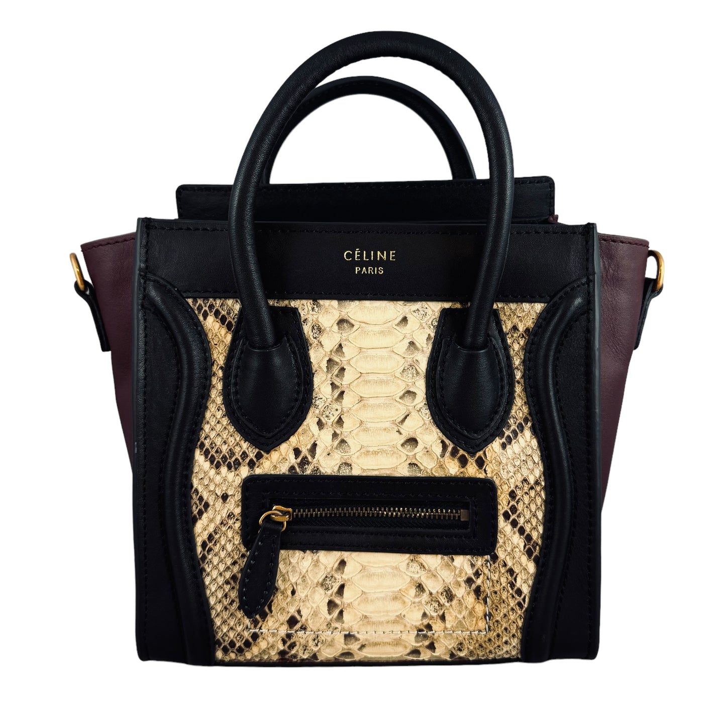 CELINE Nano Luggage Python Bag in Black Ivory