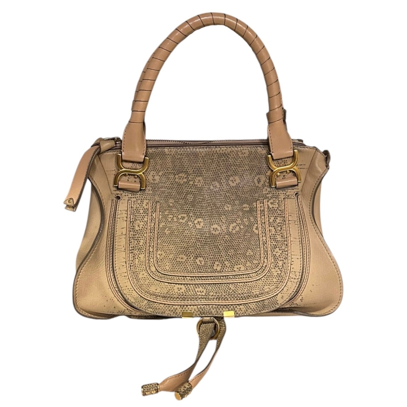 CHLOE Marcie Medium Embossed Lizard Satchel in Nude and Gray