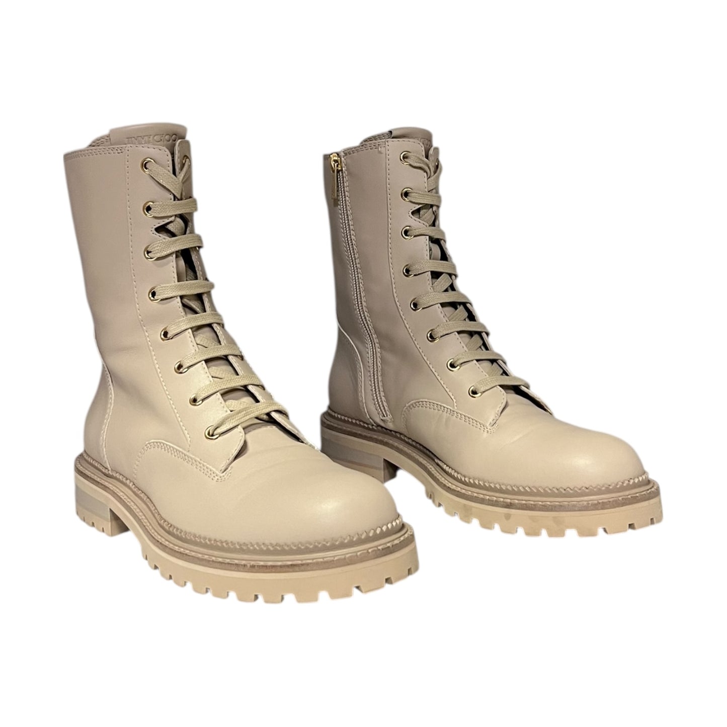 JIMMY CHOO Flat Combat Boots in Light Sand | 40.5