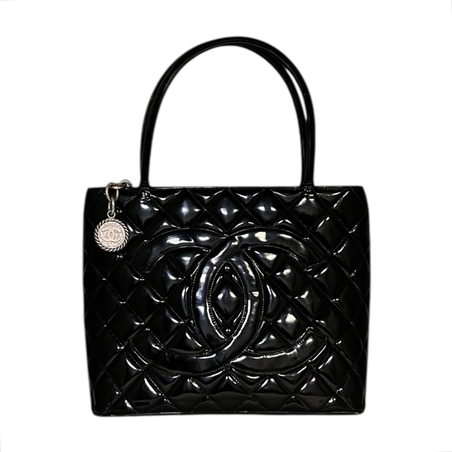 CHANEL Medallion Tote in Black Patent