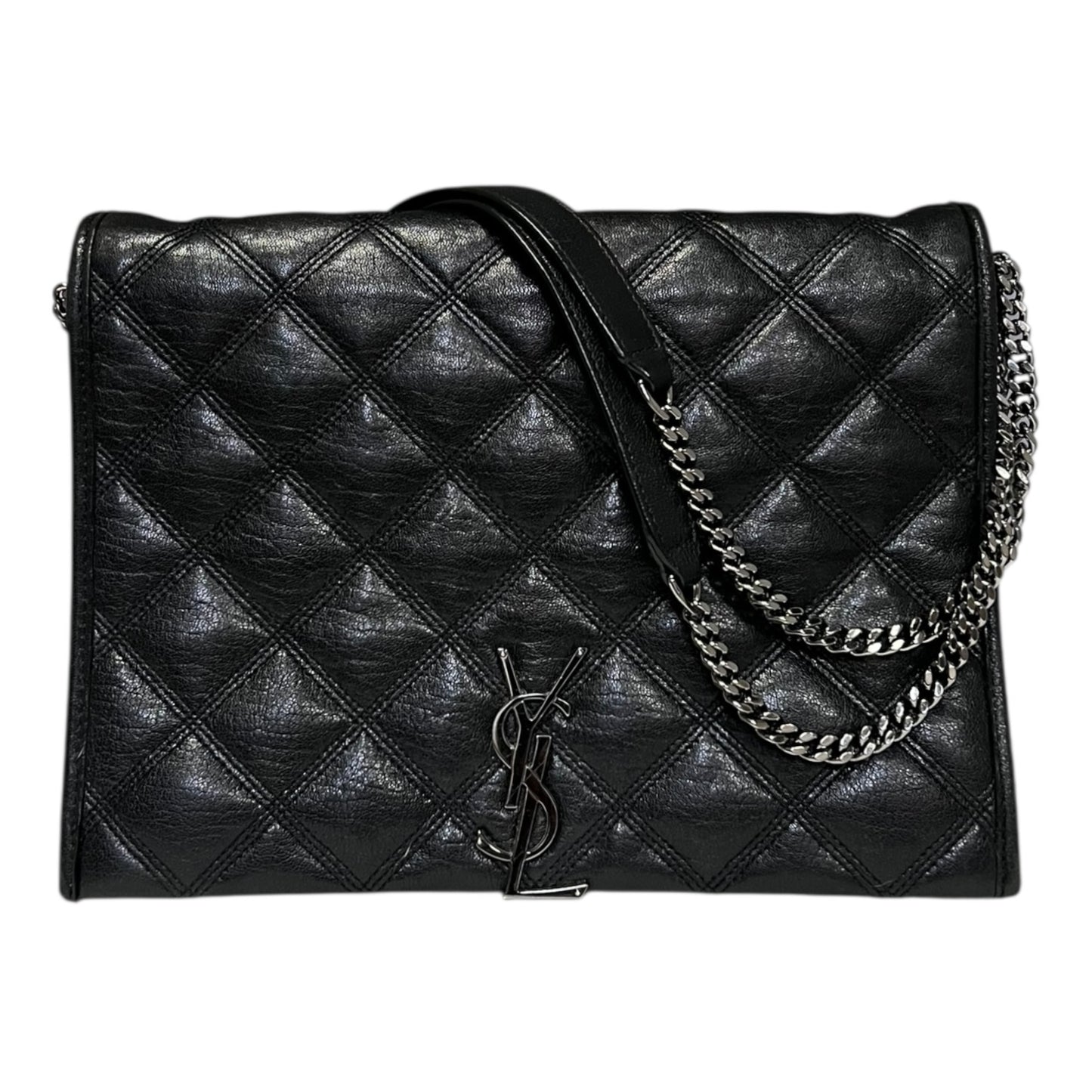 SAINT LAURENT Becky Quilted Lambskin Convertible Shoulder Bag in Black