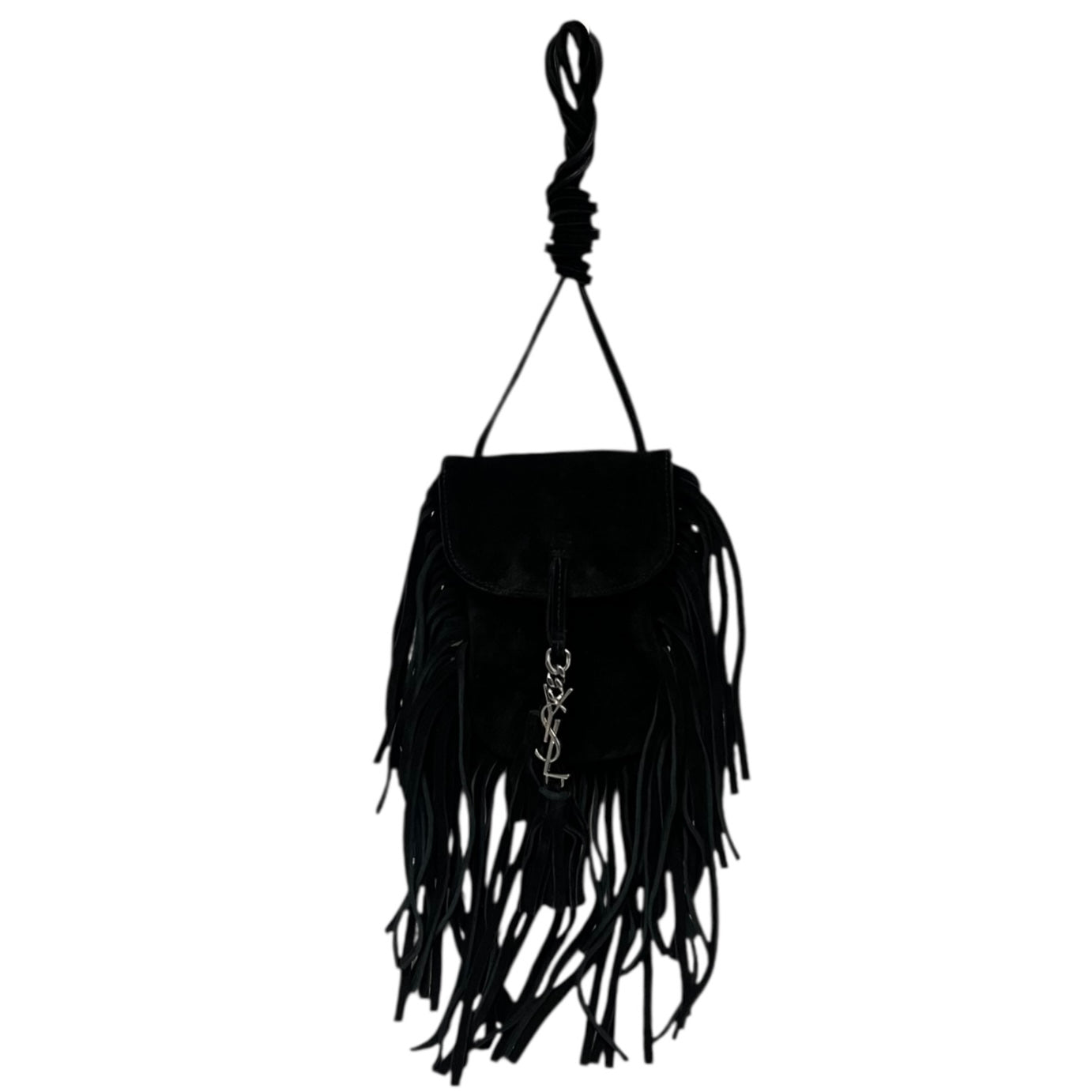 SAINT LAURENT Suede Mini Fringe Crossbody in Black