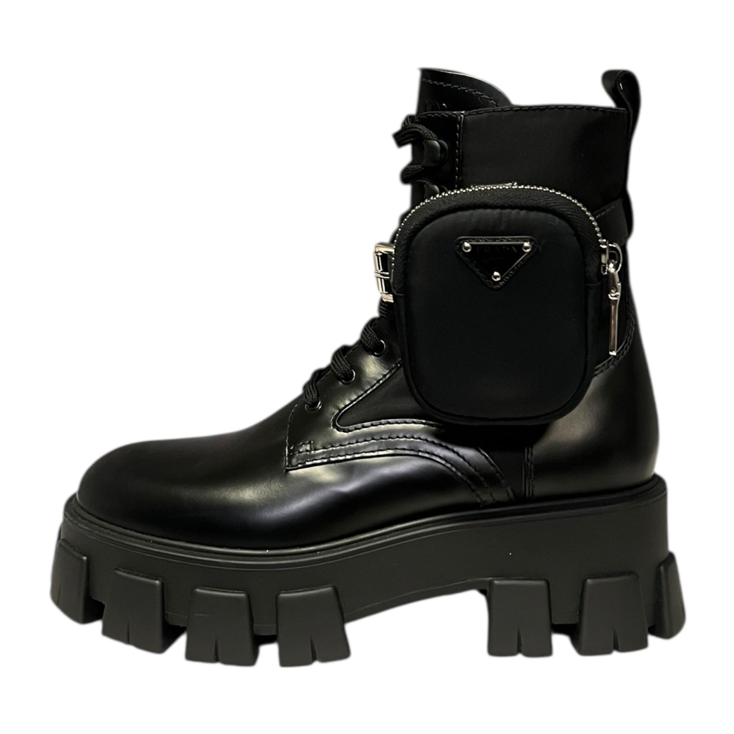 PRADA Monolith Re-Nylon & Leather Combat Boots | 38