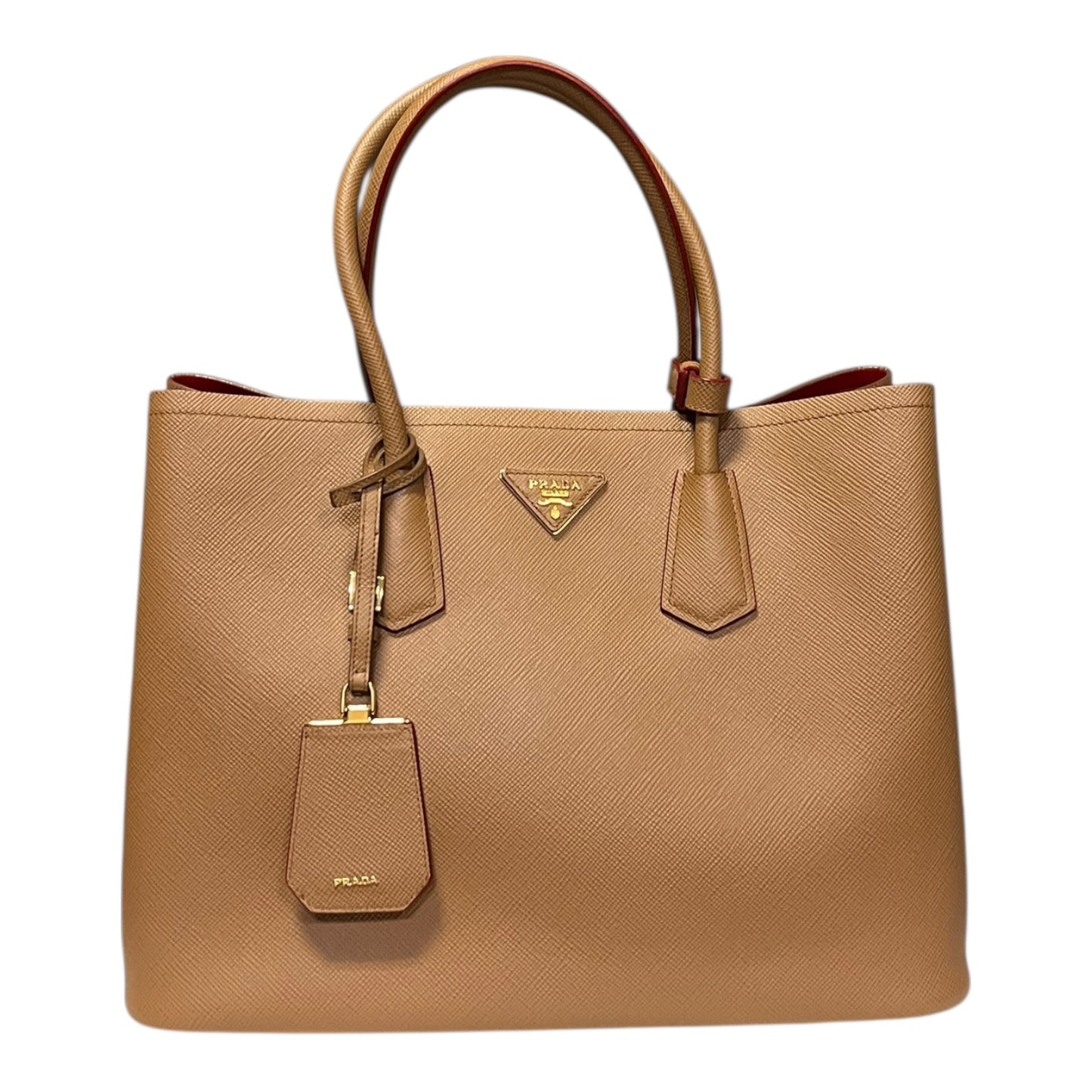 PRADA Saffiano Large Double Tote in Caramel
