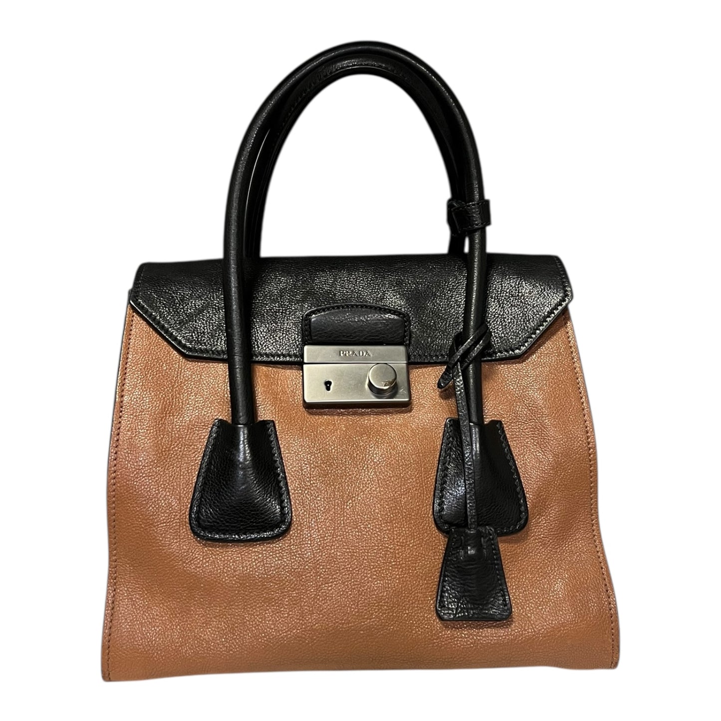 PRADA Bi-Color Top Handle Handbag in Black & Brown