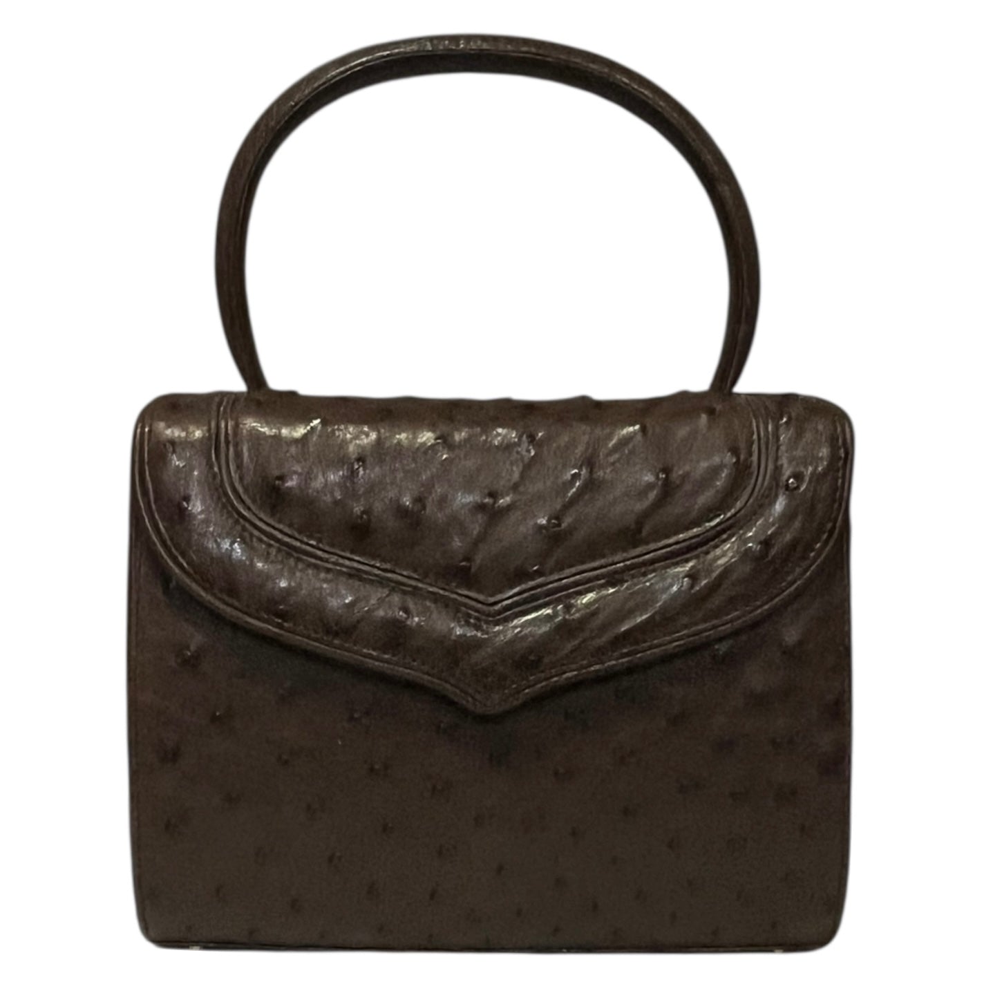 LANA MARKS Ostrich Top Handle Handbag in Tobacco