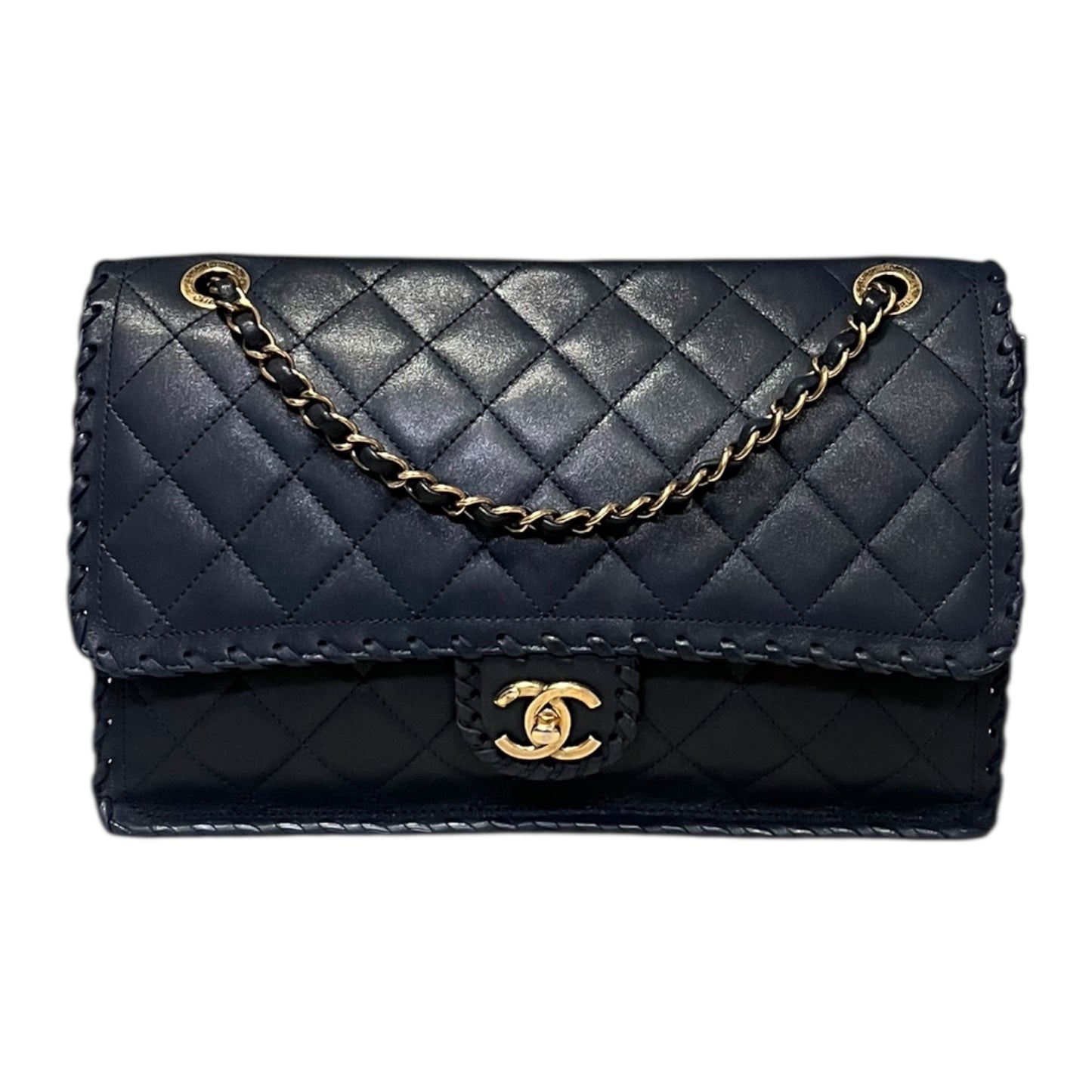 CHANEL Jumbo Happy Stitch Flap Bag in Blue