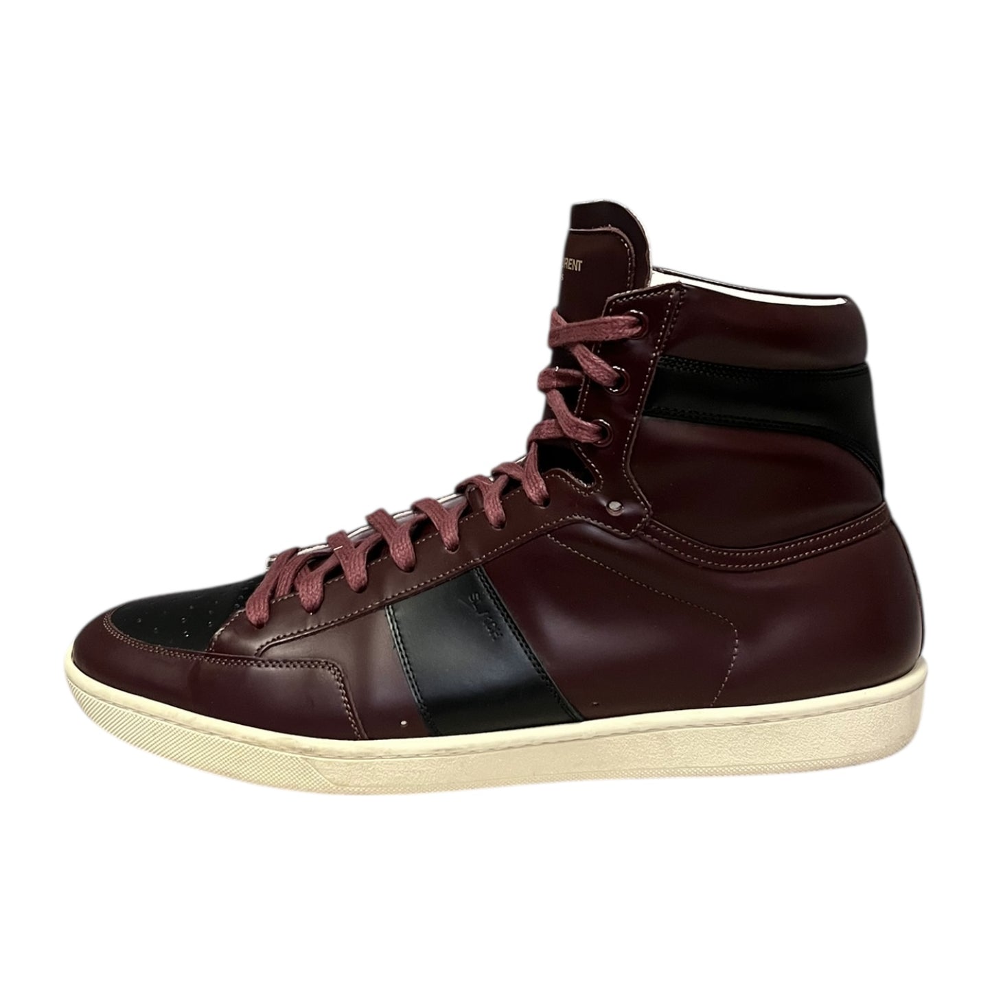 SAINT LAURENT SL10H Hi Top Sneakers in Burgundy & Black |