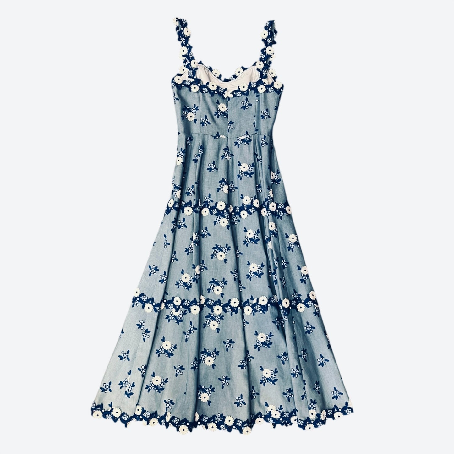 ANDREW GN Floral Applique Twill Dress in Blue & White | 6
