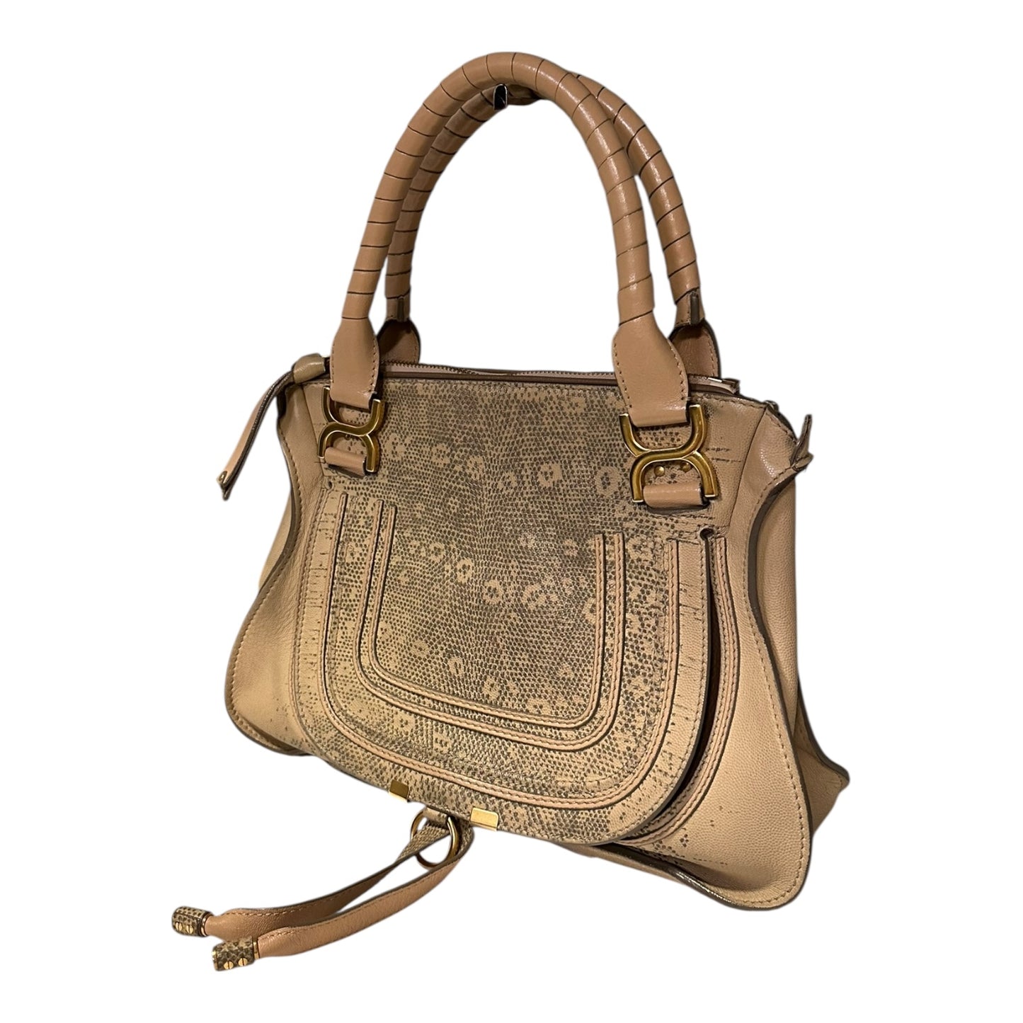 CHLOE Marcie Medium Embossed Lizard Satchel in Nude and Gray