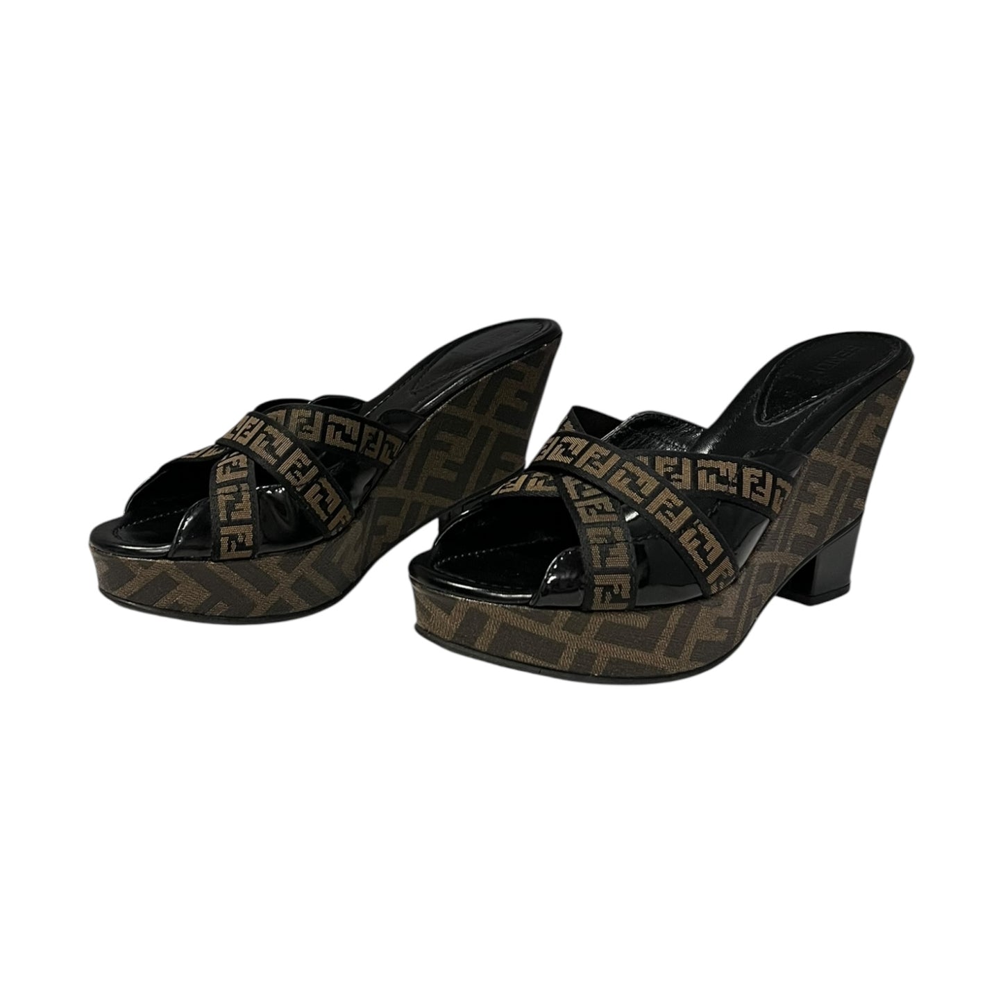 FENDI Zucca Peep Toe Wedges | 39
