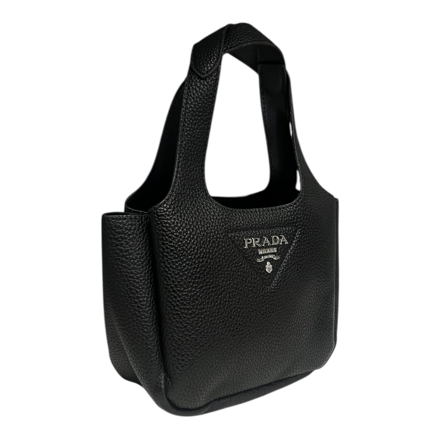 PRADA Mini Dynamique Handbag in Black Daino Vitello