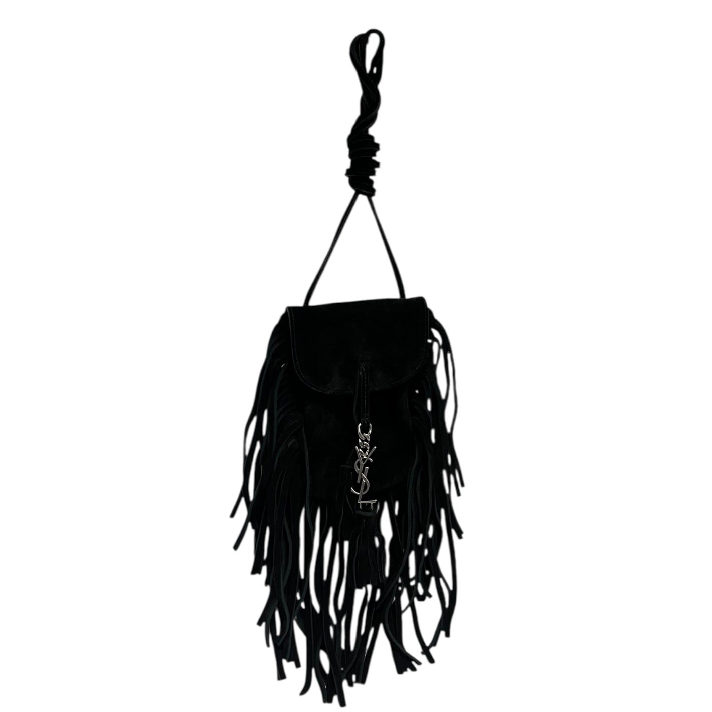 SAINT LAURENT Suede Mini Fringe Crossbody in Black